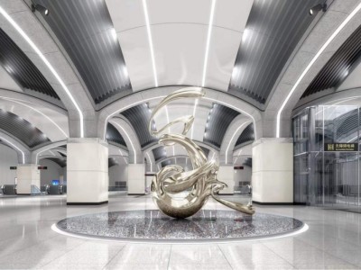 济南轨道交通站抽象雕塑 不锈钢镜面雕塑摆件图2